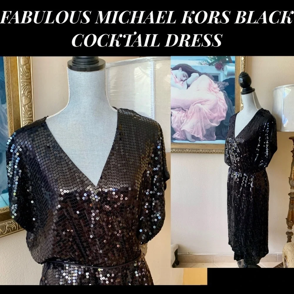 MICHAEL By Michael Kors Black Sequin Wrap Dress Plus Size 3X NWOT